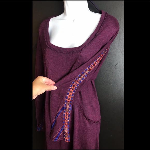 New FREE PEOPLE High Low Thin Sweater Knit Dress Red Blue Orange Embroidered - Picture 3 of 13